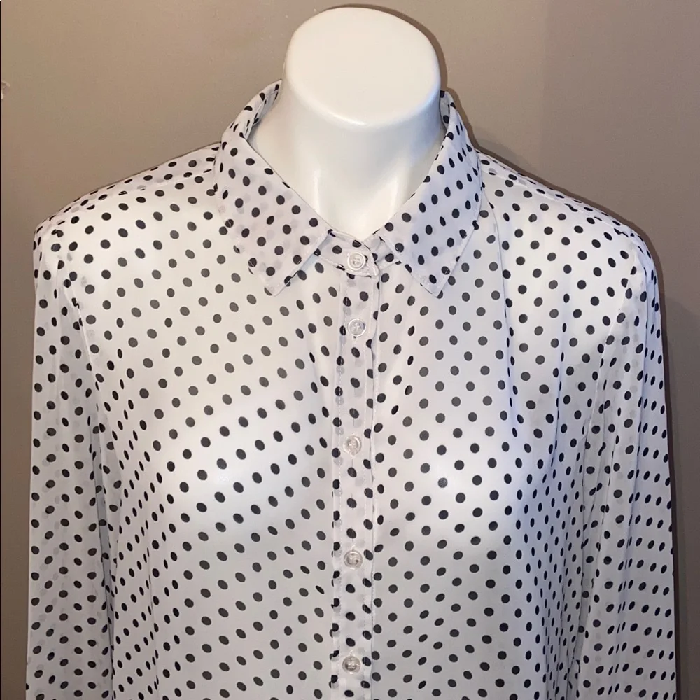 Isaac Mizrahi Women’s Black and White Polka Dot Button Down Blouse Size XL